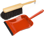 Stoffer en blik rood van metaal/hout met lip voor binnen - Zachte borstel/handveger