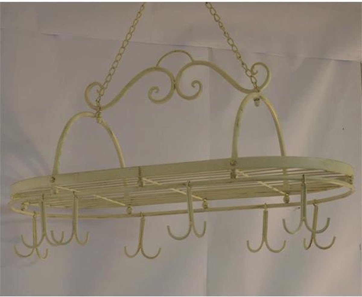 MadDeco - smeedijzeren pannenrek hangend - ijzer - wit - wildhaken - set van 2