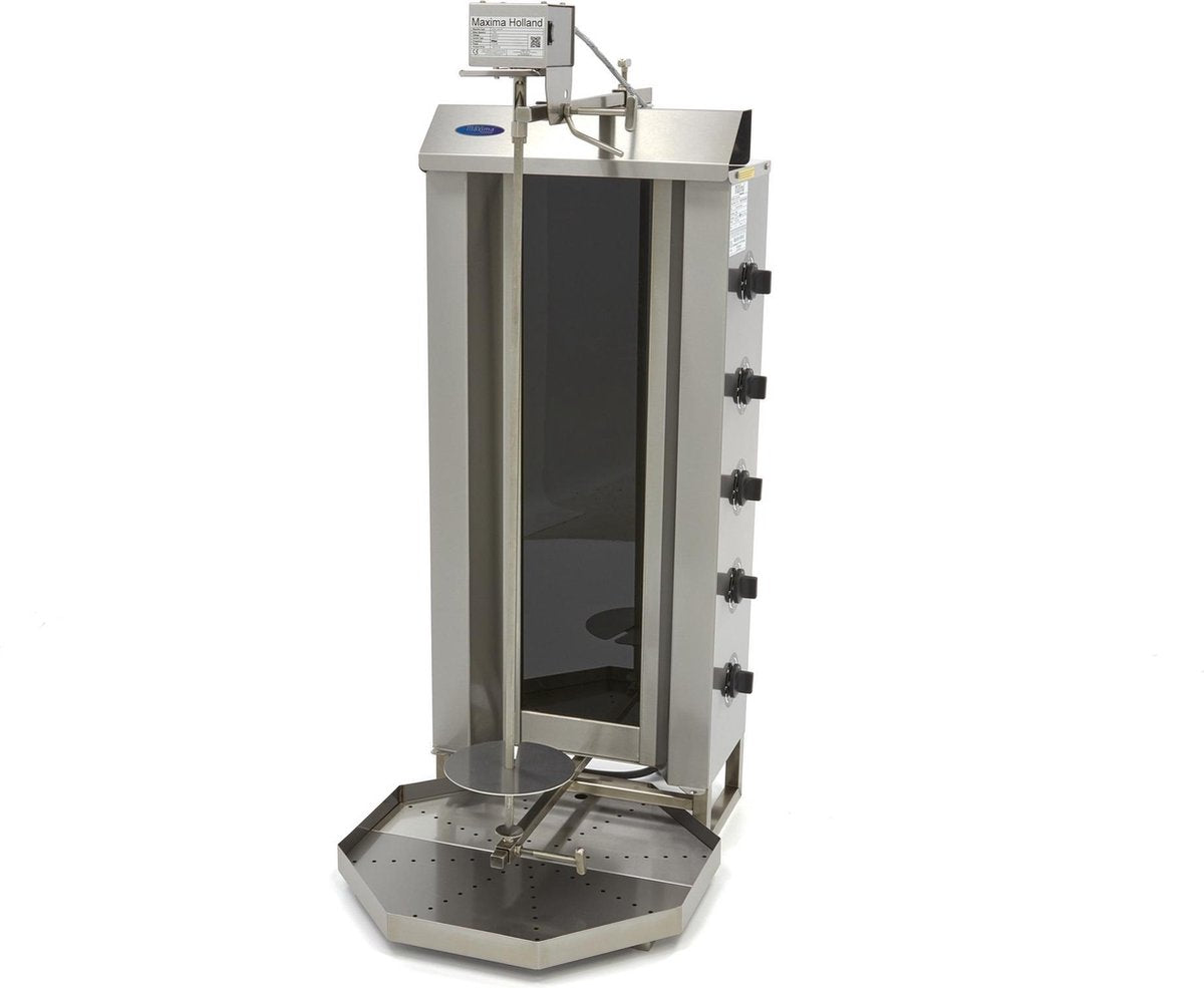 Doner Kebab / Gyros / Shoarma Grill 5 Branders - 400V - RVS - Max. 80 kg Vlees - Verstelbare Spies - Links + Rechts Draaiend - Doner Grill - Maxima