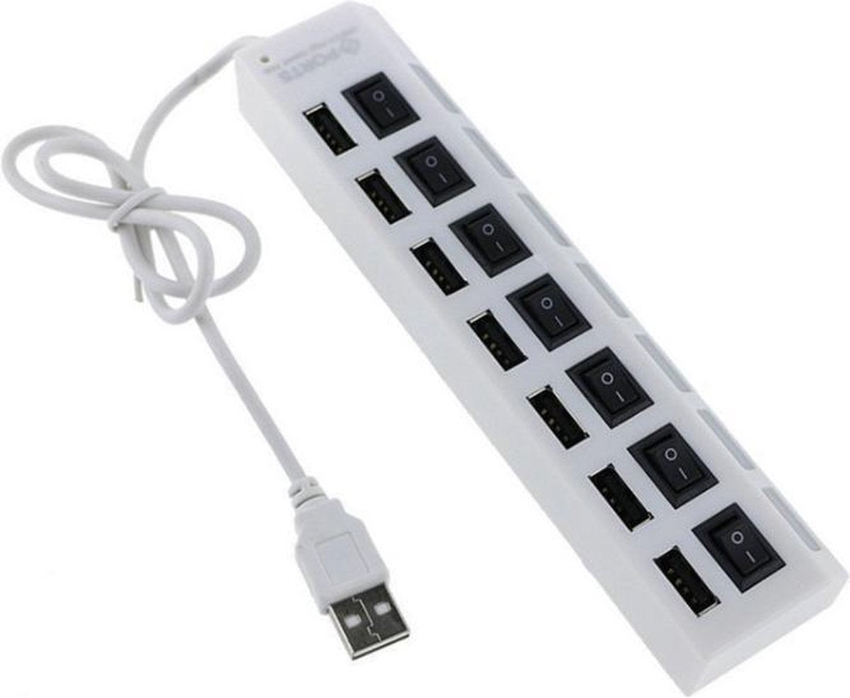 Coretek USB hub met 7 poorten en aan/uit schakelaars - USB2.0 - busgevoed / wit - 0