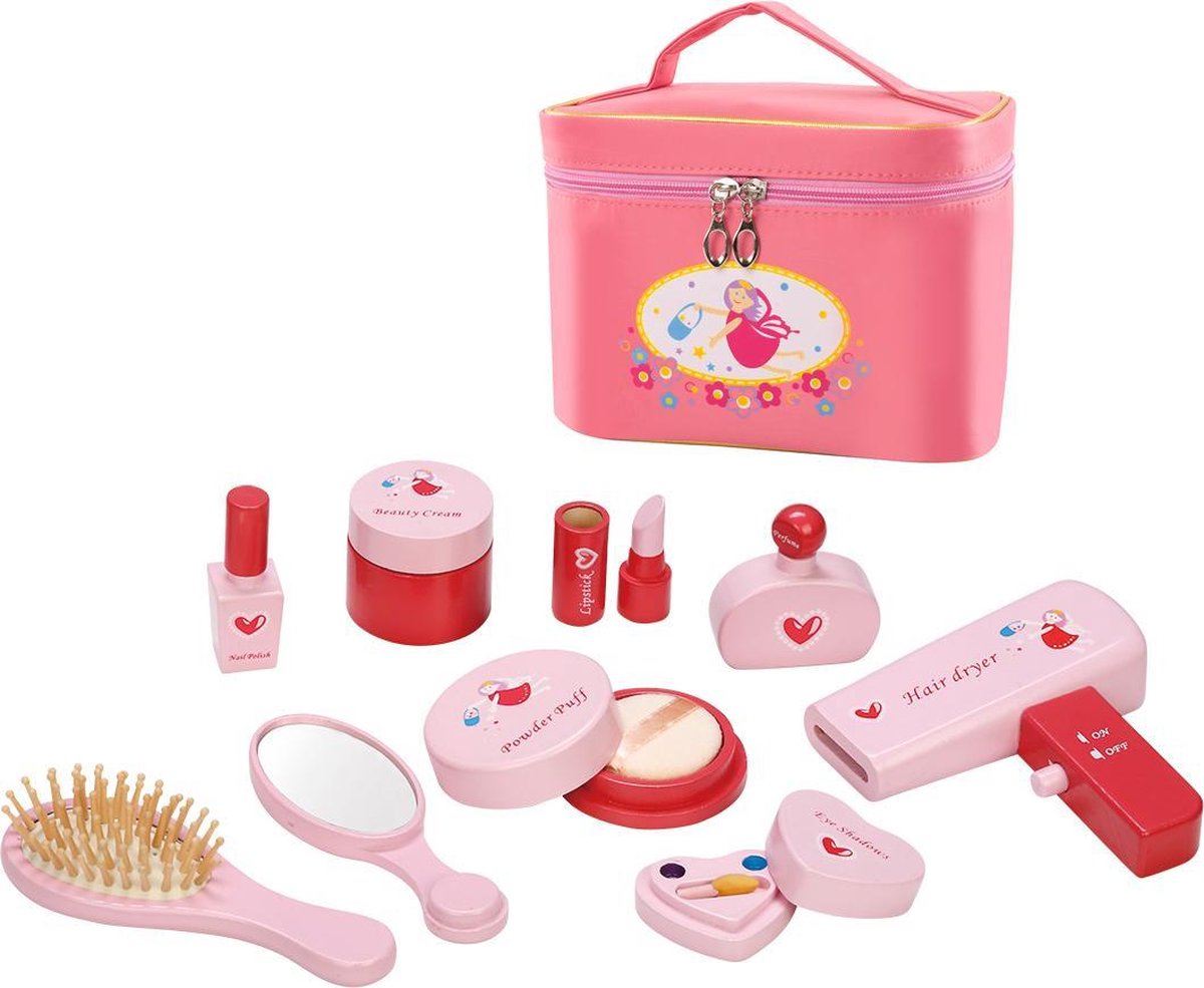 Make up tas inclusief houten make up accessoires
