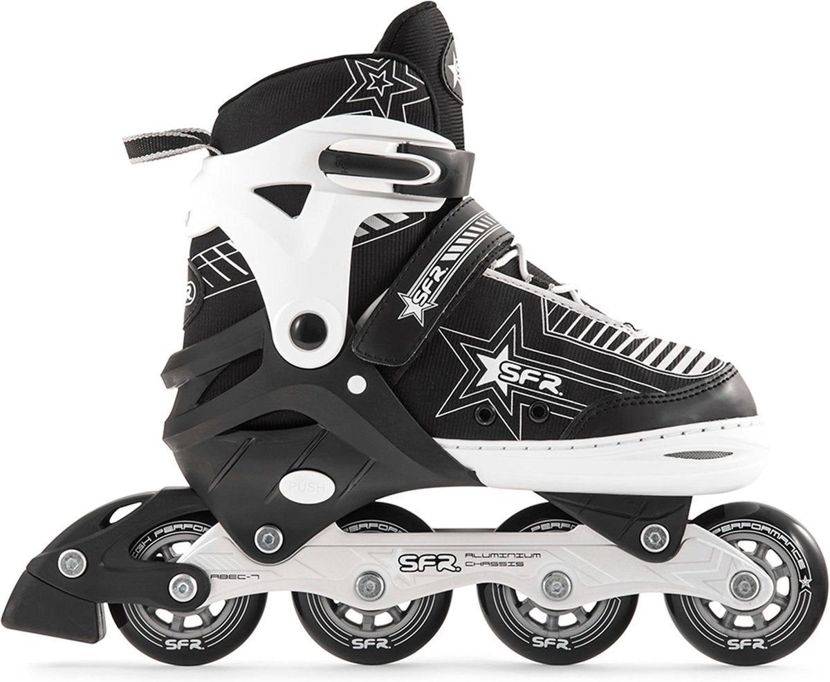 SFR Pulsar Verstelbare Inline Skate Junior Inlineskates - Maat 35-40 - Unisex - zwart/wit/zilver Maat 35.5-39.5