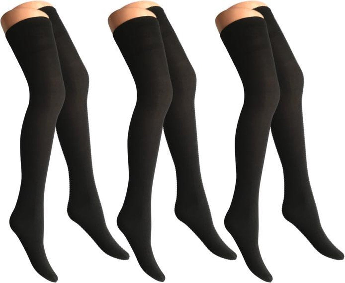 3 paar Dames panty/overknees - 70 denier - zwart