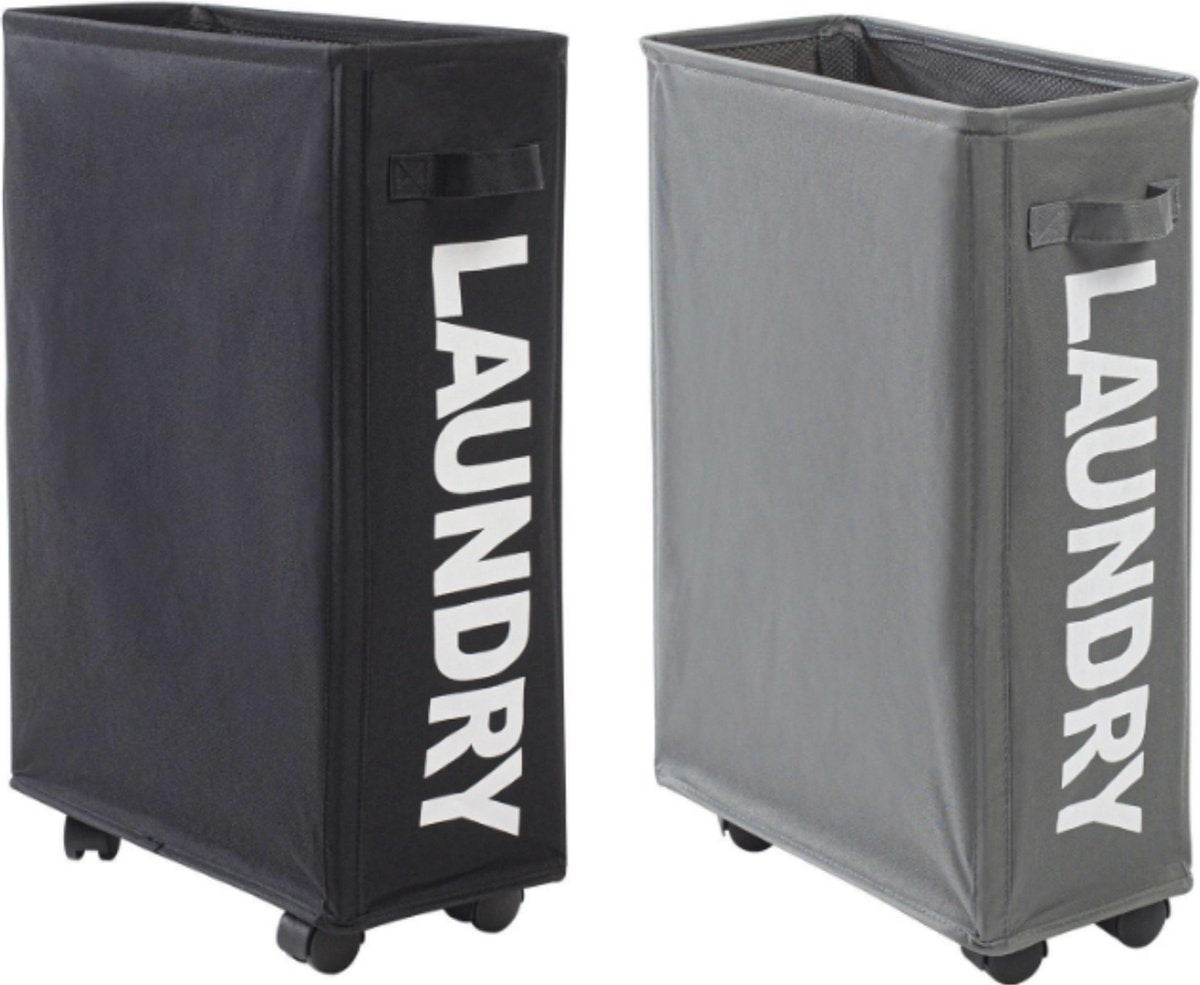 W&Z Wasmand met wielen - Wassorteerder 2 vakken - Opvouwbaar - 2 x 42L - Zwart en Grijs