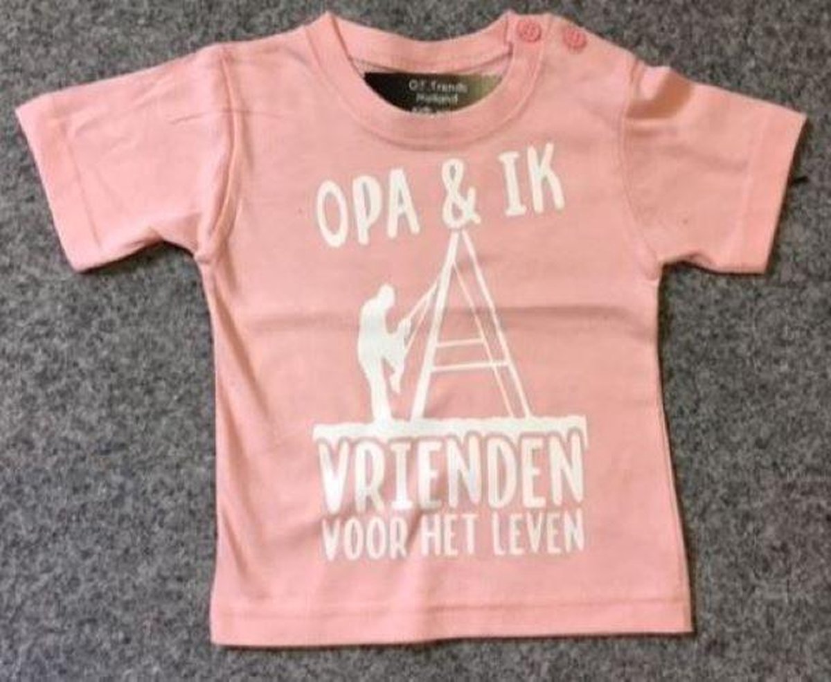 Baby shirt met opdruk ''opa en ik ...... maat 80 licht roze