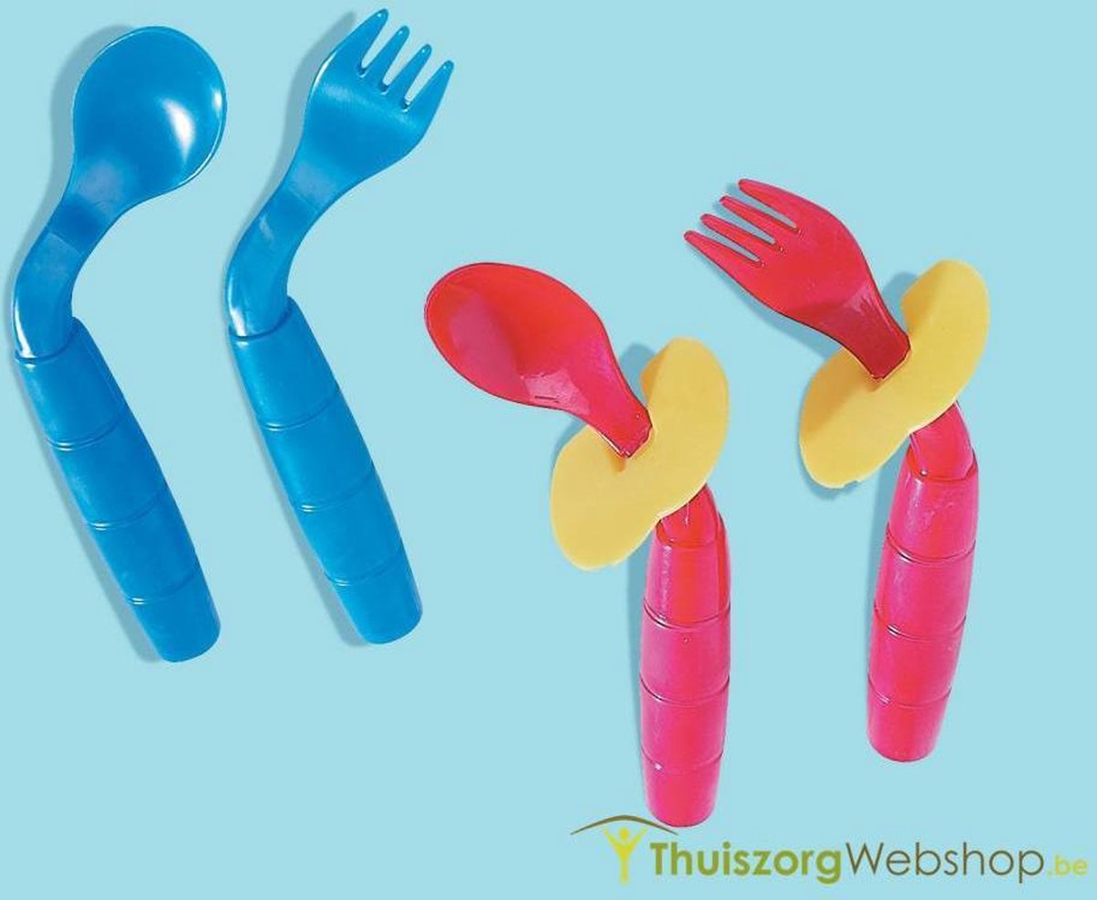 Gebogen kinderbestek Easi Eaters (lepel+vork) rechtshandig