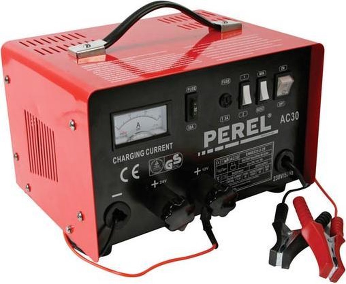 Perel Draagbare enkelfasige accu auto lader voor 12/24V lood-zuurbatterijen