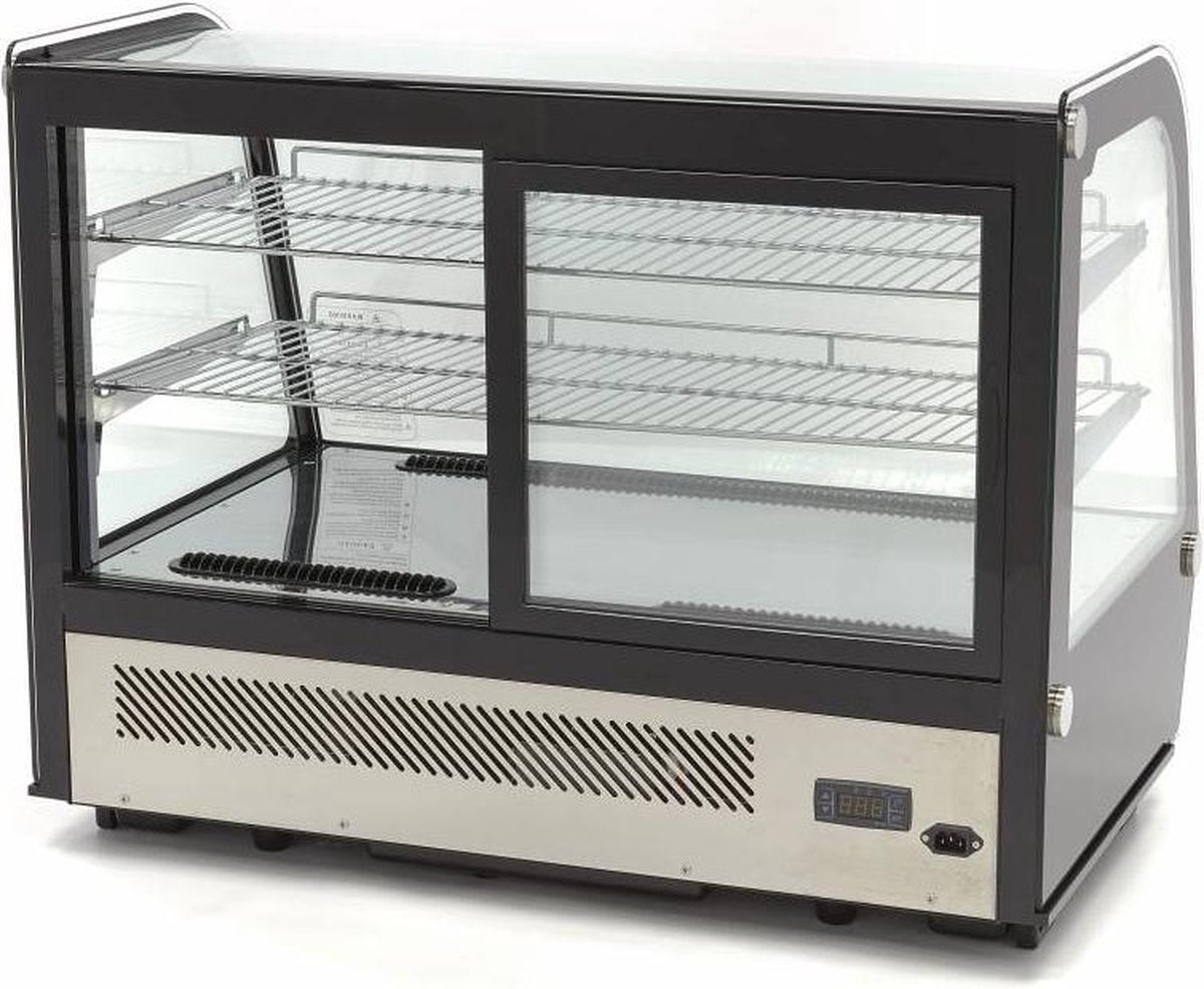 Koelvitrine 88 cm - 160 Liter - Incl. 2 Roosters - Schuifdeuren - Digitale Temperatuur Controle - Gebaksvitrine / Mini Vitrine  - Maxima