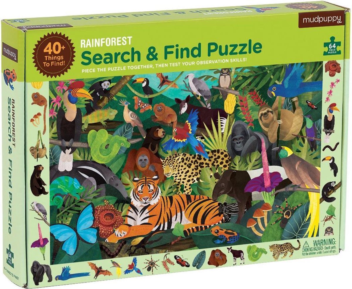 Mudpuppy zoek & vind puzzel Regenwoud - 64 stukjes