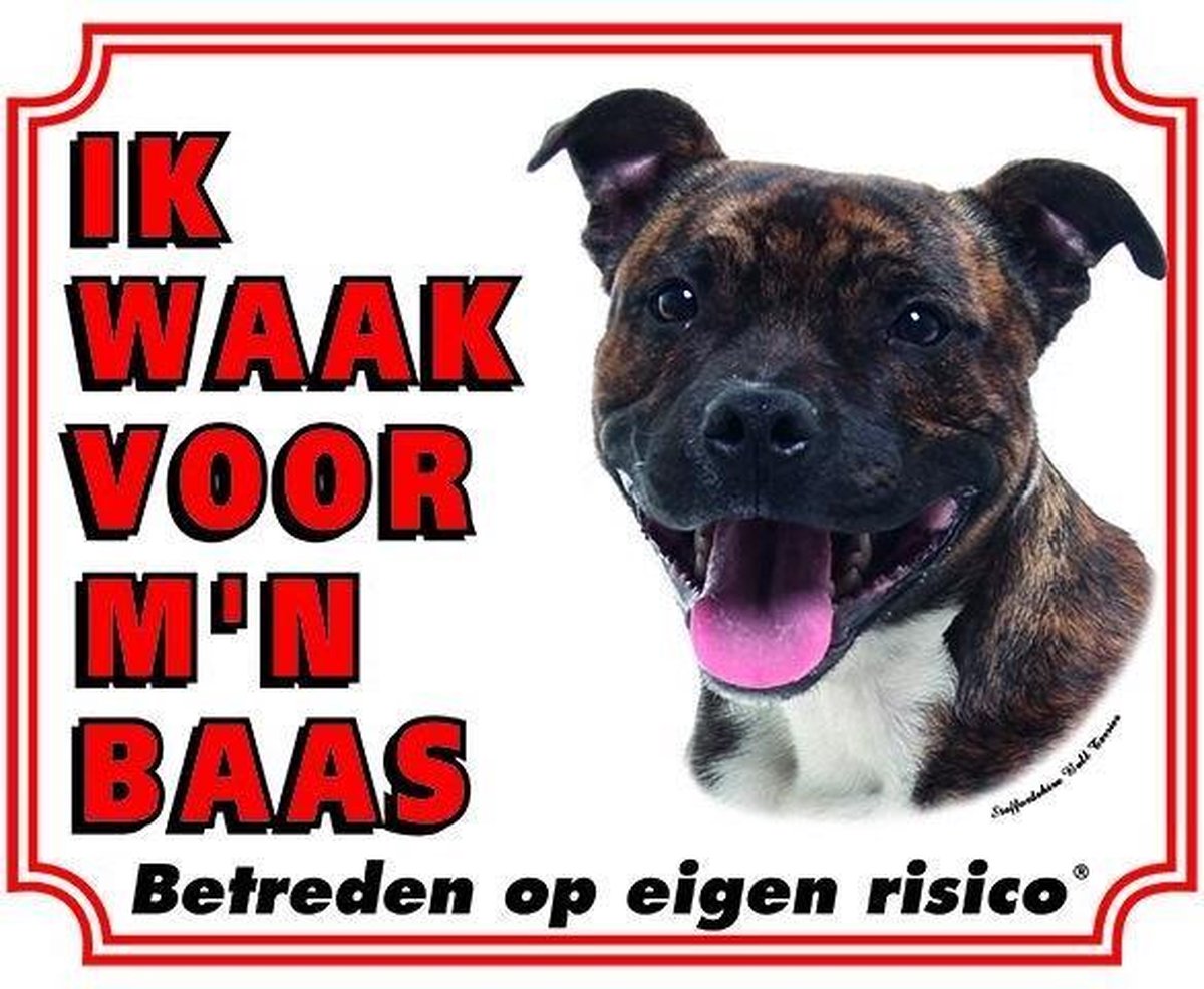 Staffordshire Bull Terrier Waakbord - Ik waak voor Brindle
