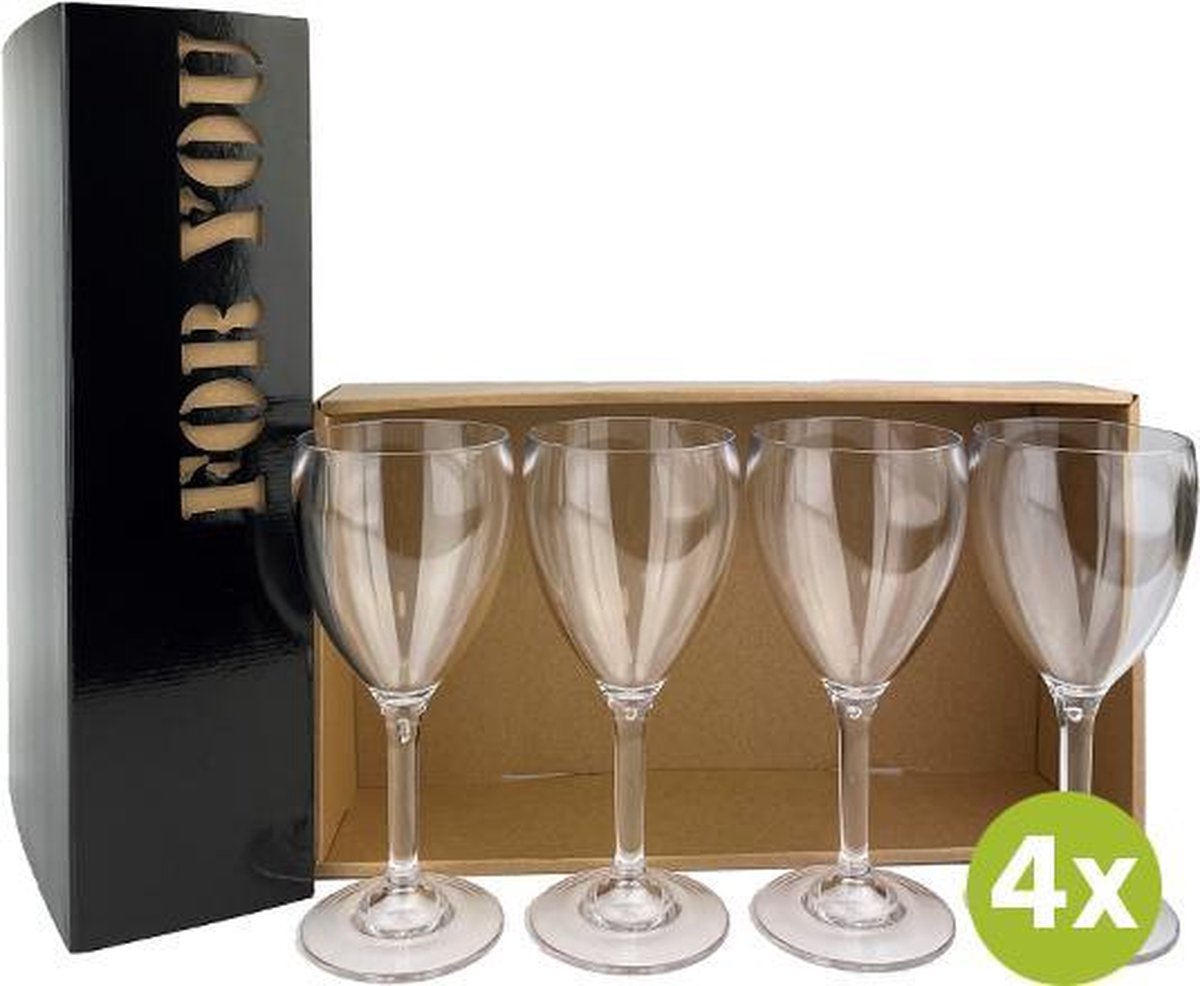4x Wijnglas Valencia 32cl cadeauset | Onbreekbare kunststof / plastic drinkglazen