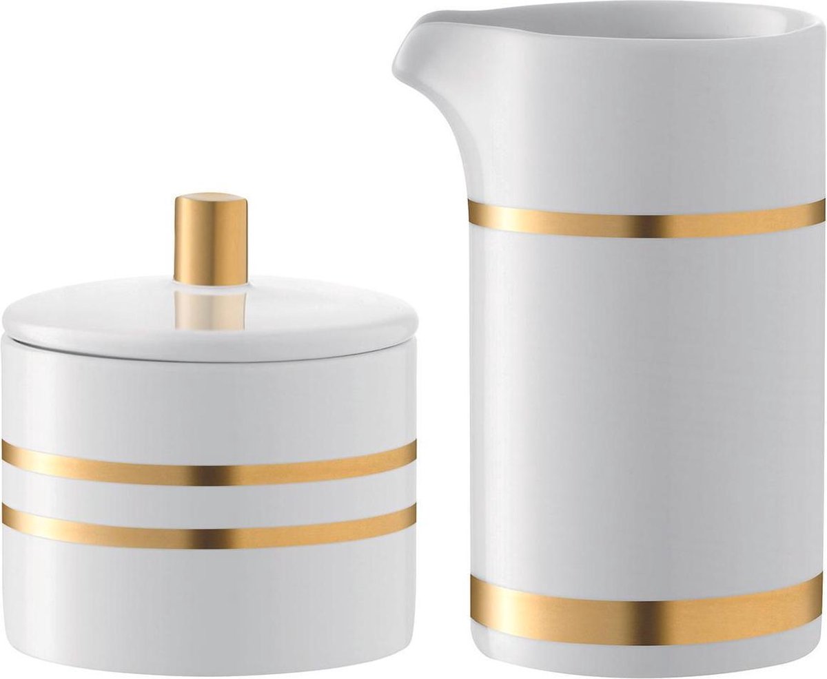 LSA Deco Melk en Suikerpot - Porselein - 250 ml en Ø 9 cm - Goud