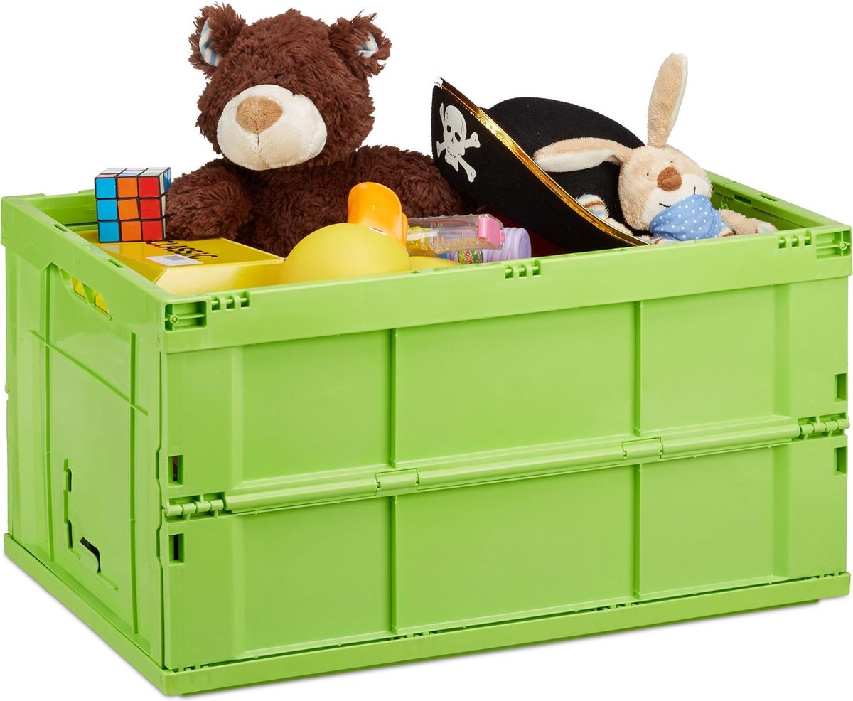 relaxdays professionele vouwkrat - speelgoedkist - multifunctionele krat - stapelen groen