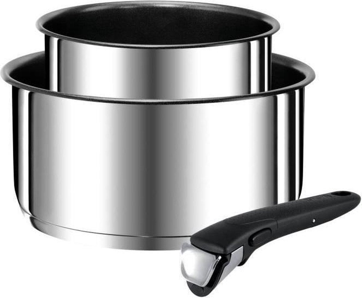 TEFAL Set van 2 Ingenio Preference steelpannen + afneembare handgrepen - Roestvrij staal inductie