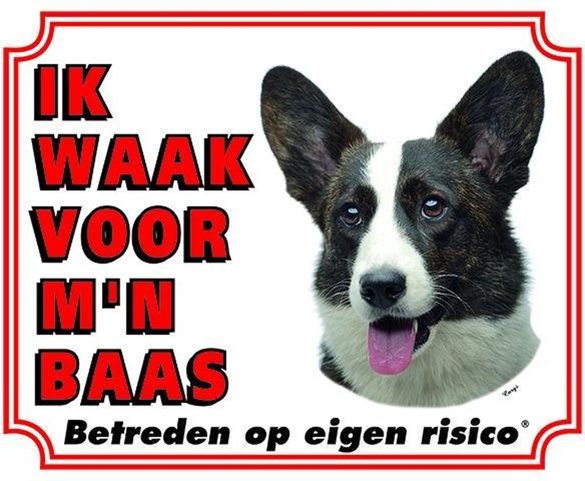 Welsh Corgi Brindle Waakbord - Ik waak voor