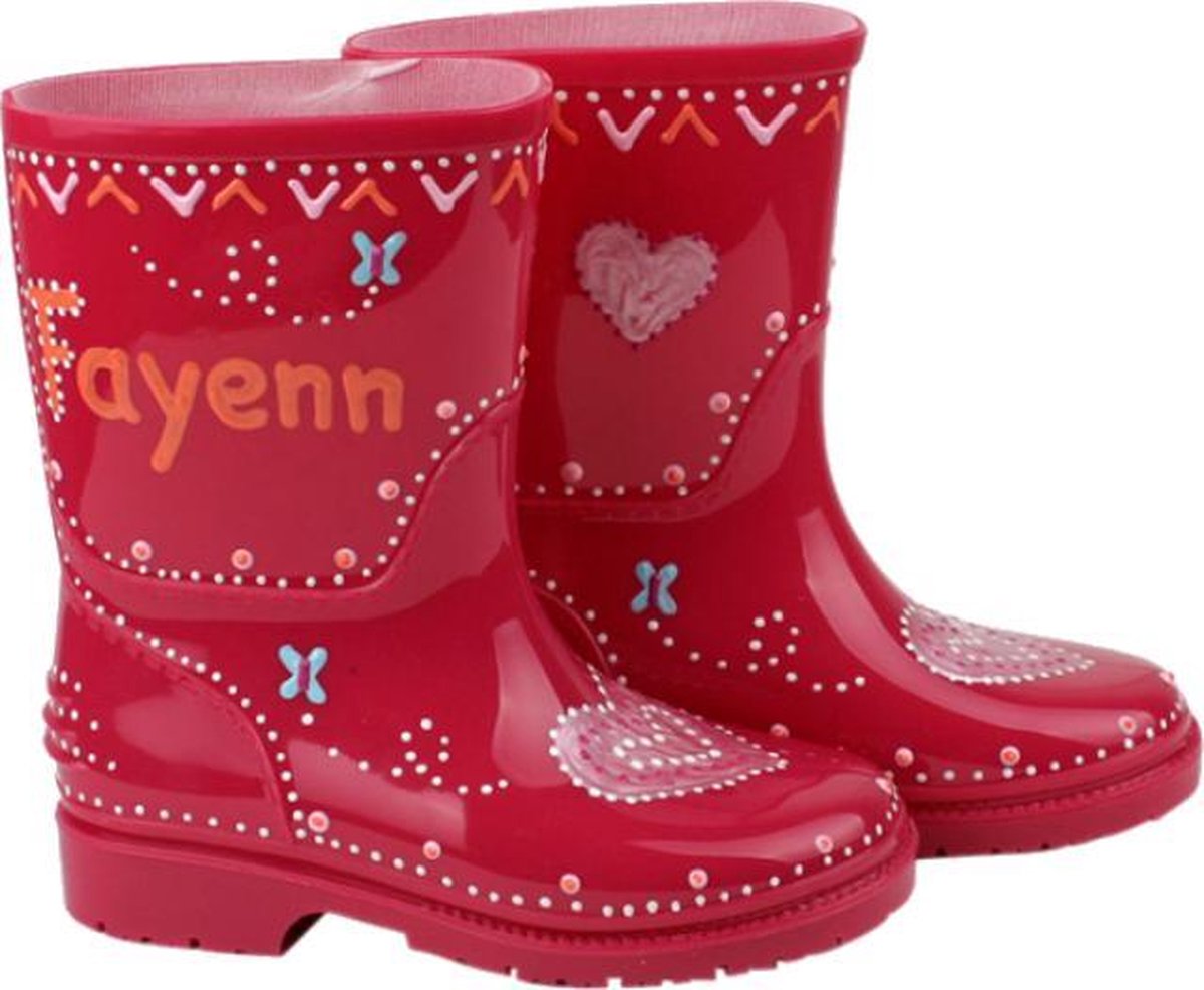 Leuk kado met naam kinder regenlaarzen hartje maat 26 - roze