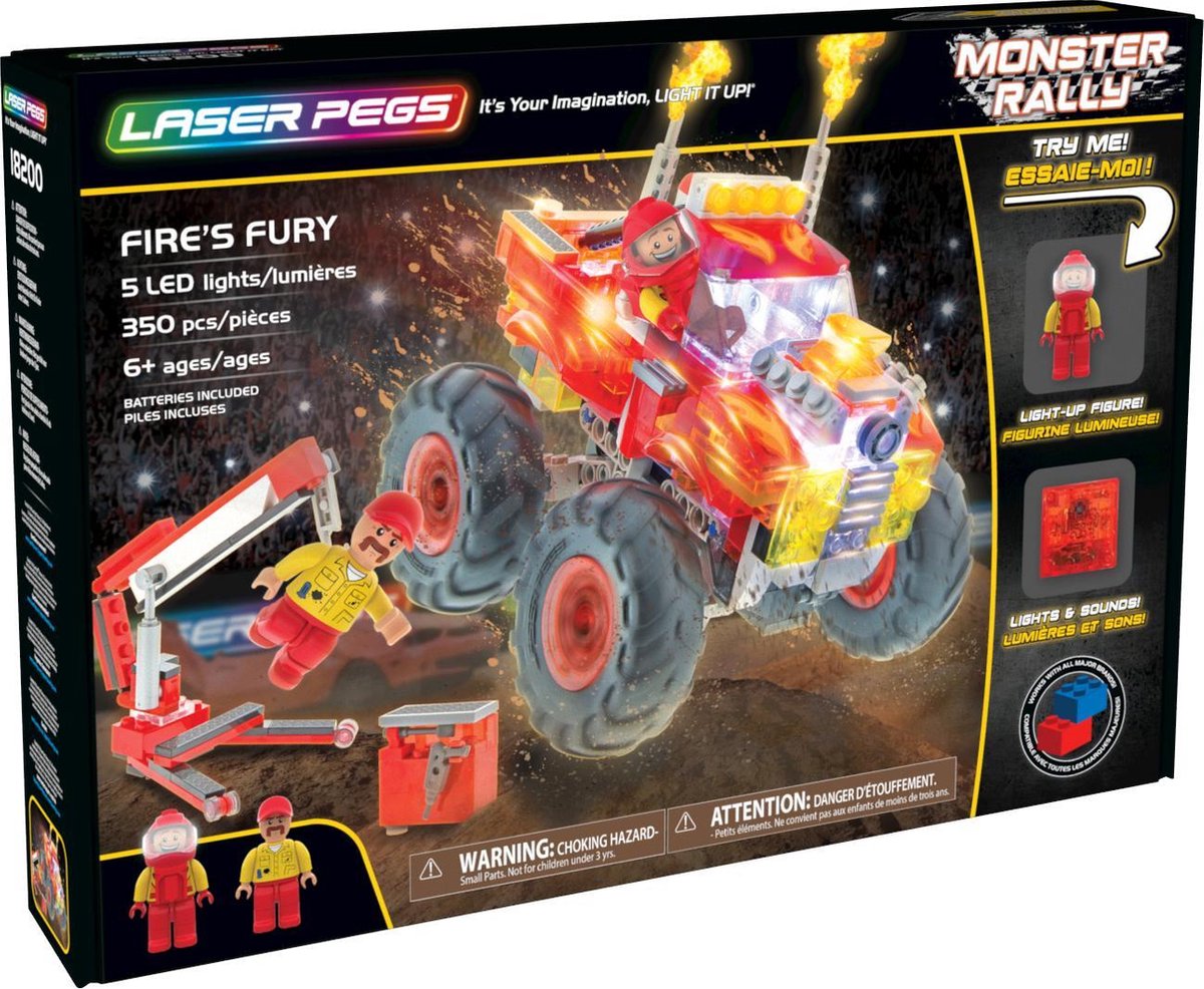 Laser Pegs Monster Truck Fire's Fury Rood - Constructiespeelgoed