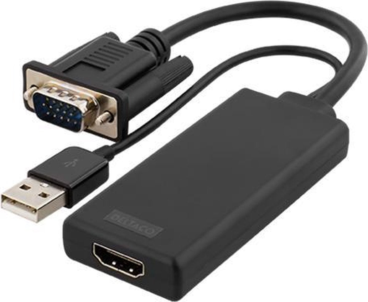 Deltaco VGA-HDMI6 VGA naar HDMI adapter Full HD 1920x1080 met USB voor audio & stroomvoorziening