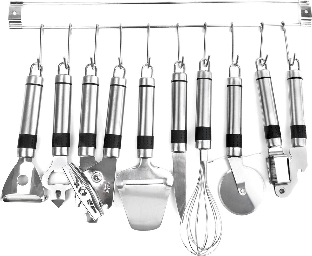 JAP Keukenset - Hangend keukenrek - Kookgerei van RVS - Set 9-delig - Keuken accessoires - Keukengerei