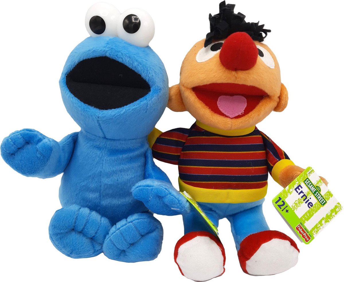 Sesamstraat Knuffel Voordeelset - Ernie en Koekiemonster - Fisher-Price - 27/30 cm