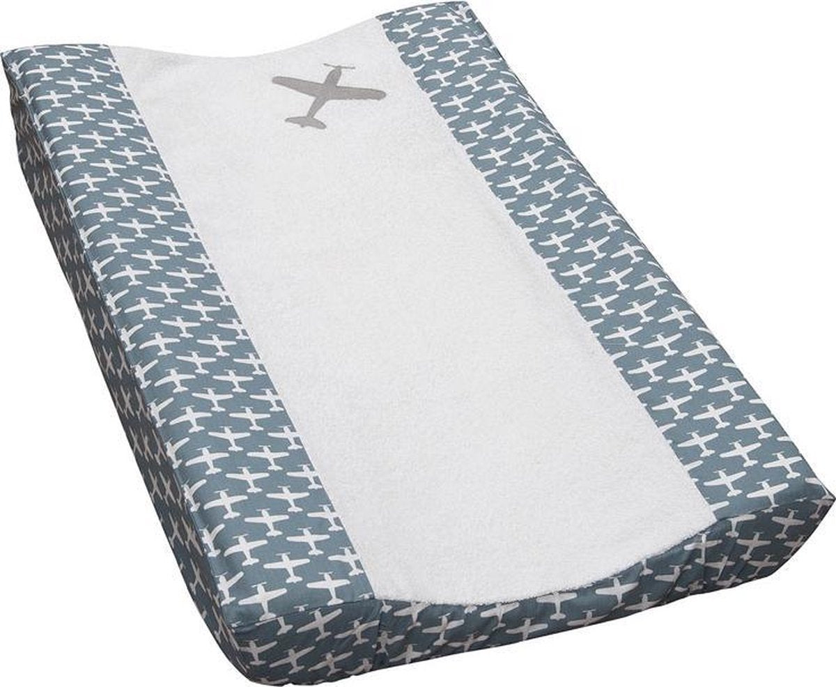 Taftan - Aankleedkussenhoes - Vliegtuigjes - 72 x 44 cm - grijs blauw