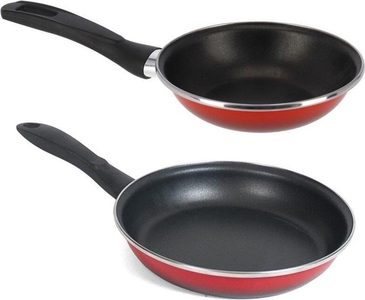 2x formaten koekenpannen set rood Merida - 18 en 24 cm diameter - Braadpannen/bakpannen