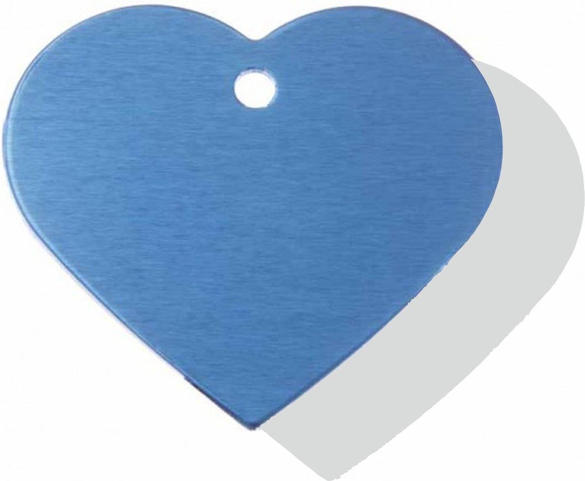 Hondenpenning Hart Groot blauw | 2 zijden graveren | 38x32 mm | Anod.Alu.