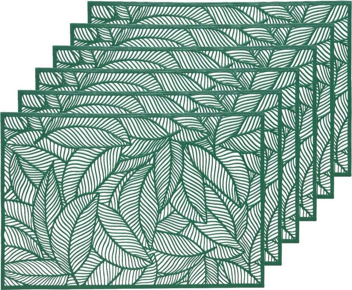 6x Groene bladeren placemats 30 x 45 cm rechthoek - Groen thema tafeldecoraties versieringen