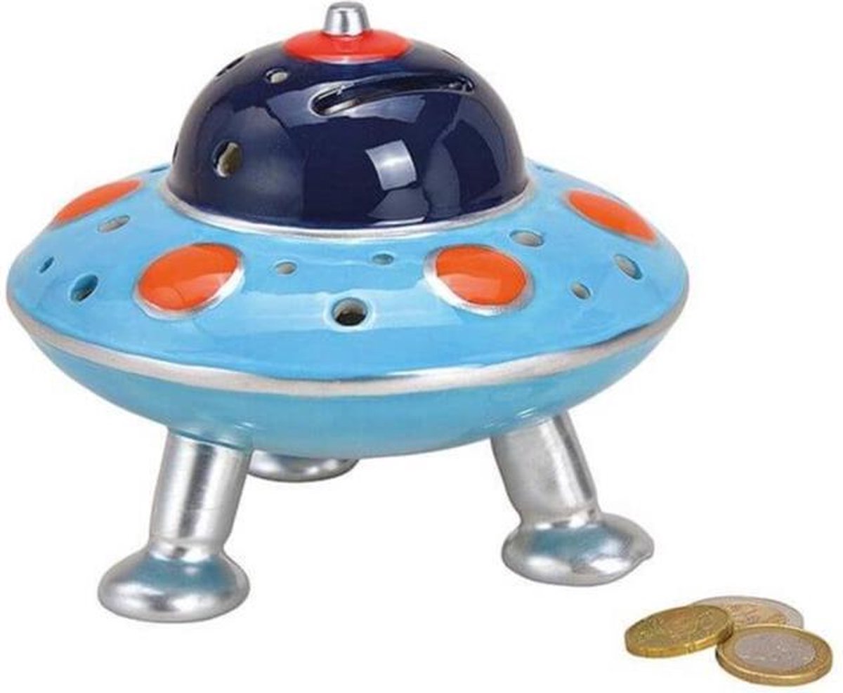 Spaarpot UFO 14 x 9 x 9 cm - UFO cadeau spaarpotten - Space/ruimtevaart thema - Geld sparen - Leren omgaan met geld