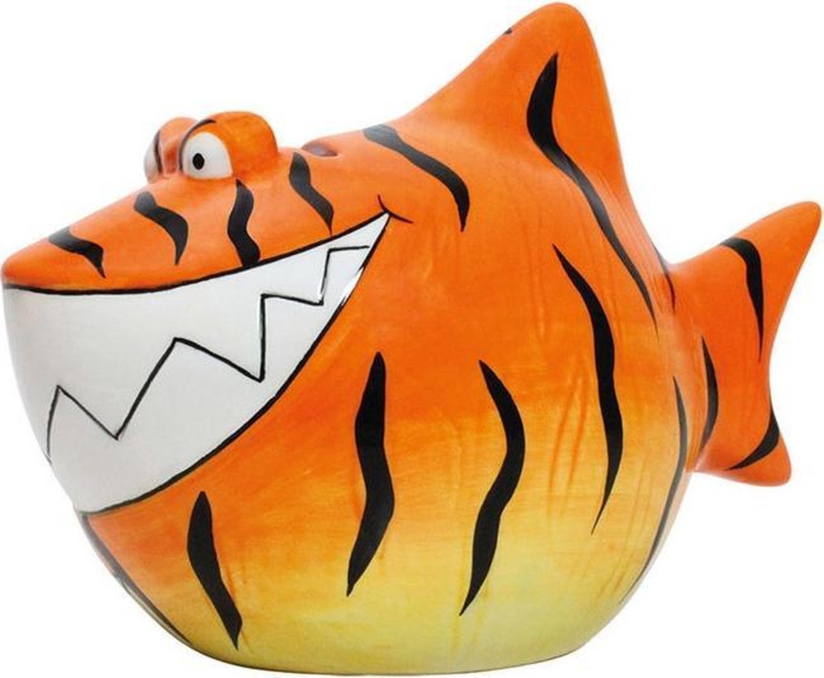 Dieren spaarpot oranje tijgerhaai 13 13 x 11 x 7