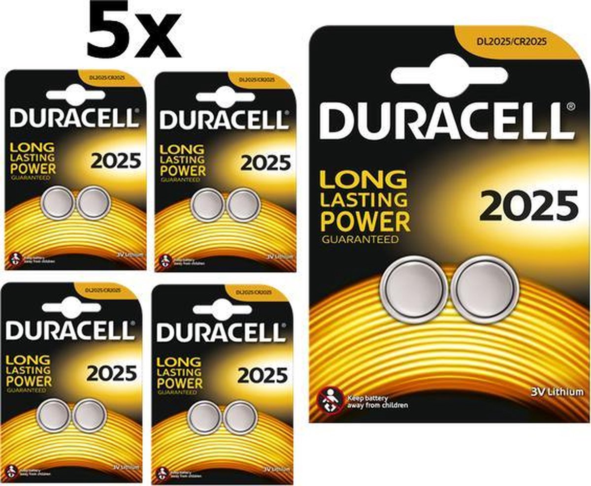 10 Stuks (5 Blister a 2St) Duracell CR2025 3V lithium knoopcel batterij