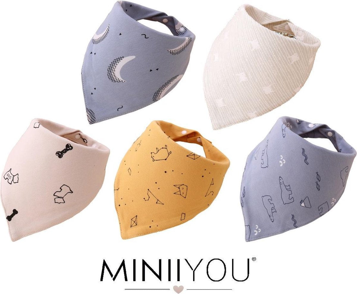 MINIIYOU Bandana Kwijlslabbetjes  - Blauw - 5 Stuks -  Puntslabbetjes - Katoen