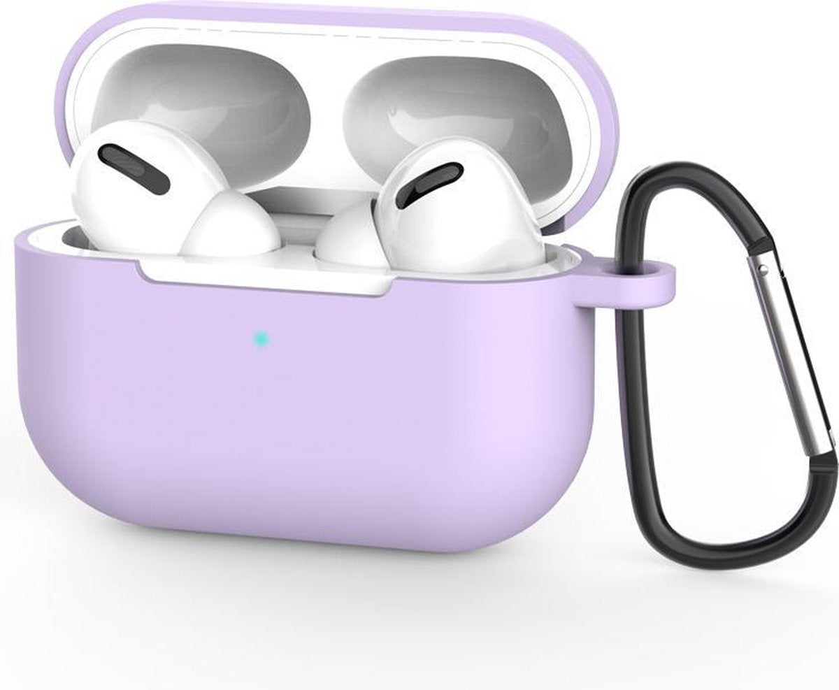 Beschermhoes met riemclip voor Apple Airpods Pro - Lila - Siliconen case geschikt voor Apple Airpods Pro