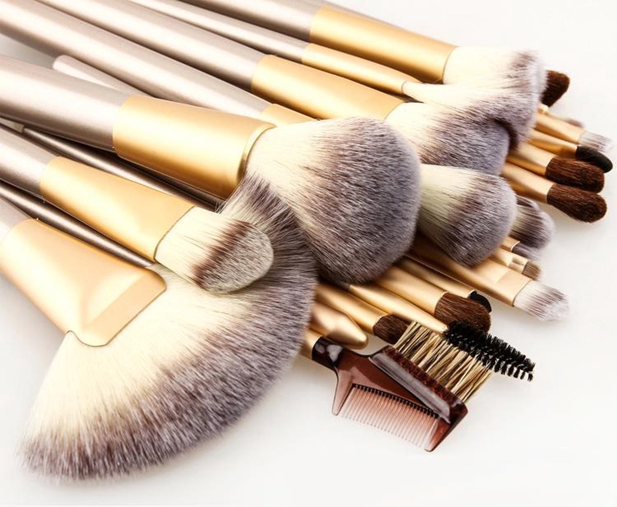 Kabuki Professionele Make-up Kwasten - Kwastenset - Beige/Goud - 24 delig