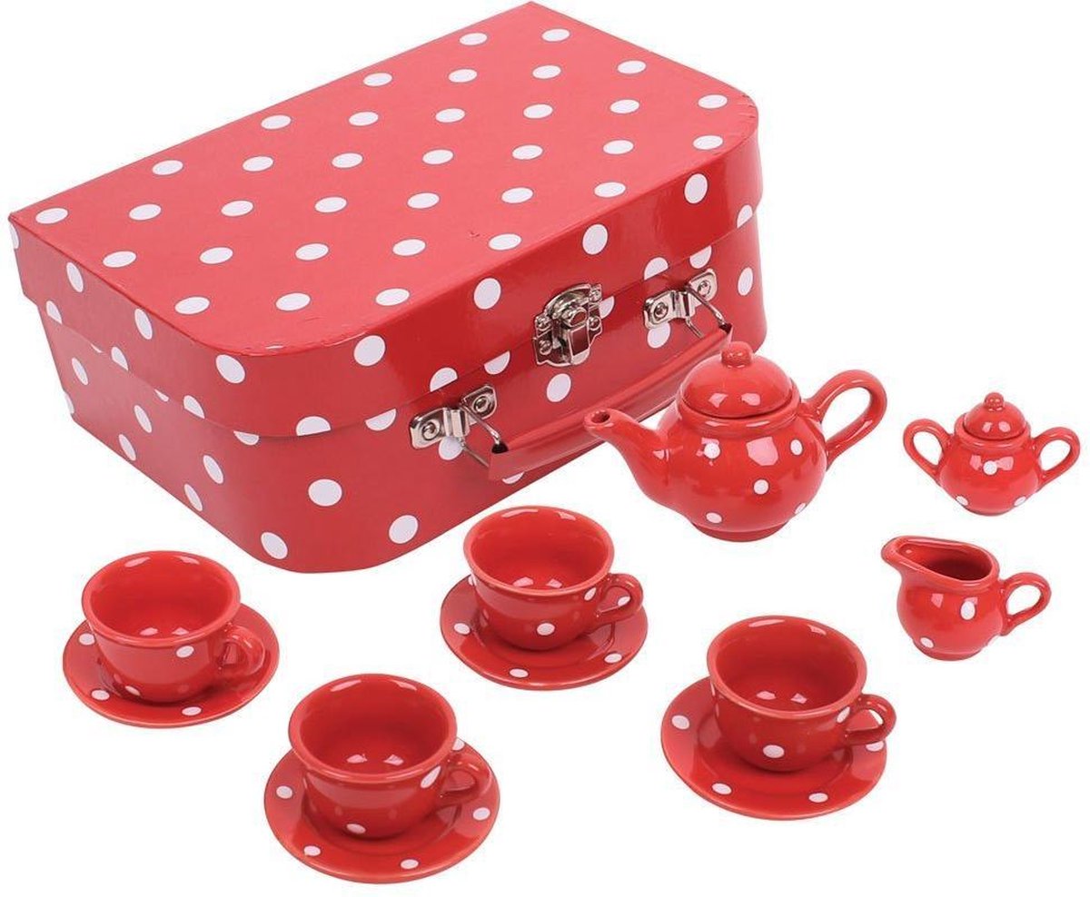 Bigjigs - Theeservies - Rood met witte stippen - Polka Dot - Porselein