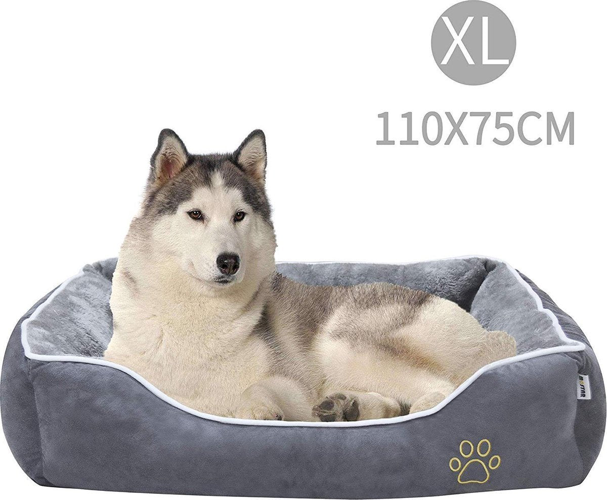 Rexa® Grijze Hondenmand | Zacht hondenbed voor grote honden Katten Puppy Kittens | Dierenmand met afneembaar kussen | Antislipmat Gemakkelijk schoon te maken