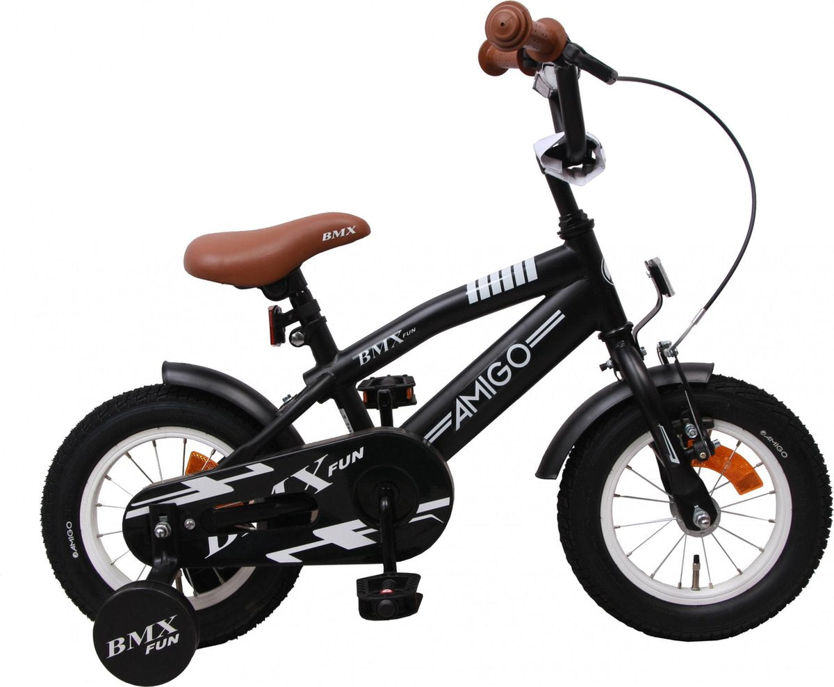 AMIGO BMX Fun - Kinderfiets 12 Inch - Jongens - Matzwart
