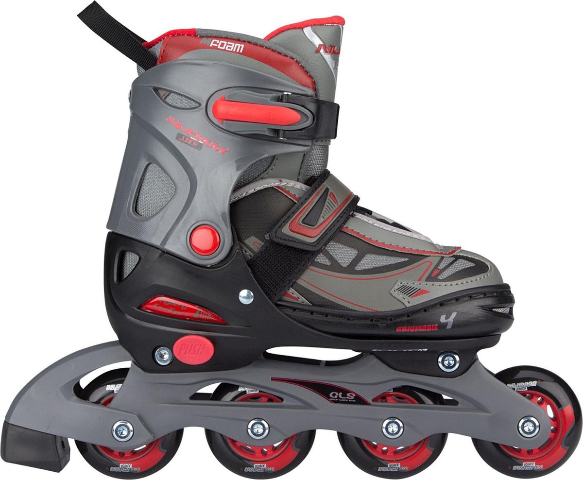 Nijdam Junior Inlineskates Junior Verstelbaar - Semi-Softboot - Thunder - Rood/Grijs/Zwart - 30-33