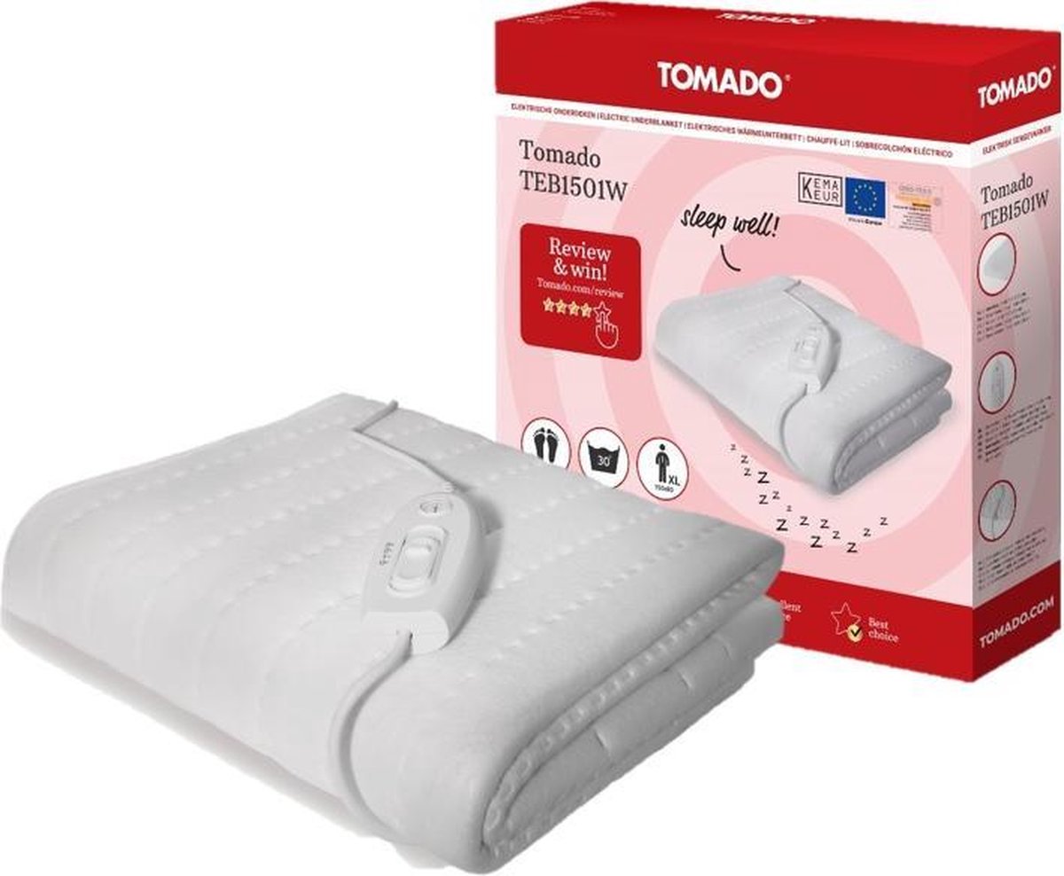 Tomado TEB1501W - Elektrische onderdeken - 1 persoons - Extra warme voetenzone - 150 x 80 cm