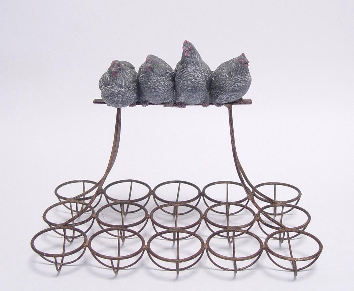 kippen op stok eierrekje voor de kerst dagen/ pasen (paasdagen) - ijzer met polystone