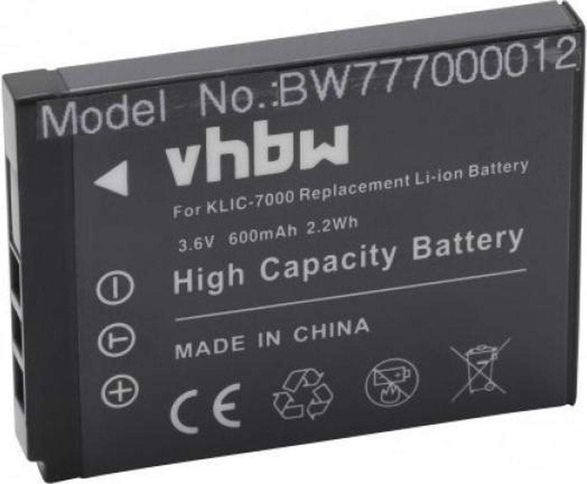 VHBW Camera accu compatibel met Kodak KLIC-7000 / 600 mAh