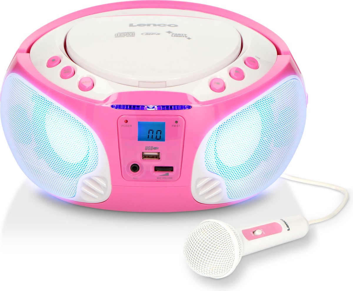 Lenco SCD-650PK - Radio CD-speler Incl. karaokemicrofoon en LED - Roze