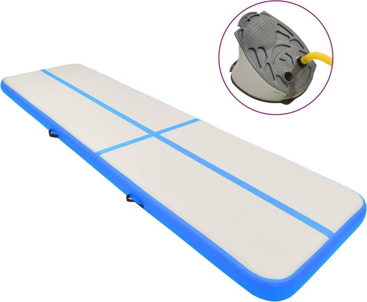 vidaXL Gymnastiekmat met pomp opblaasbaar 800x100x20 cm PVC blauw