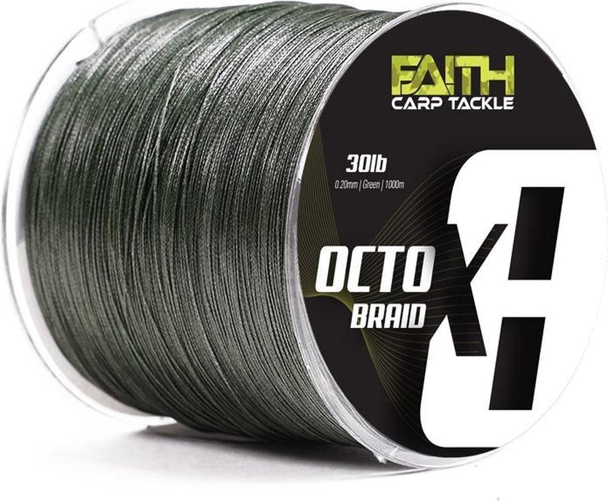 Faith OctoX8 Braided Line - Green - Gevlochten Lijn - 30lb - 0.20mm - 1000m - Groen