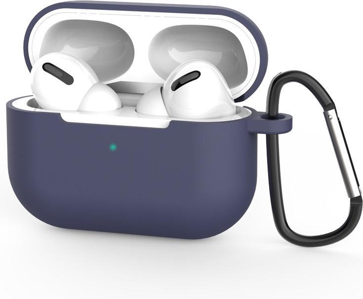 Beschermhoes met riemclip voor Apple Airpods Pro - Donker Blauw - Siliconen case geschikt voor Apple Airpods Pro