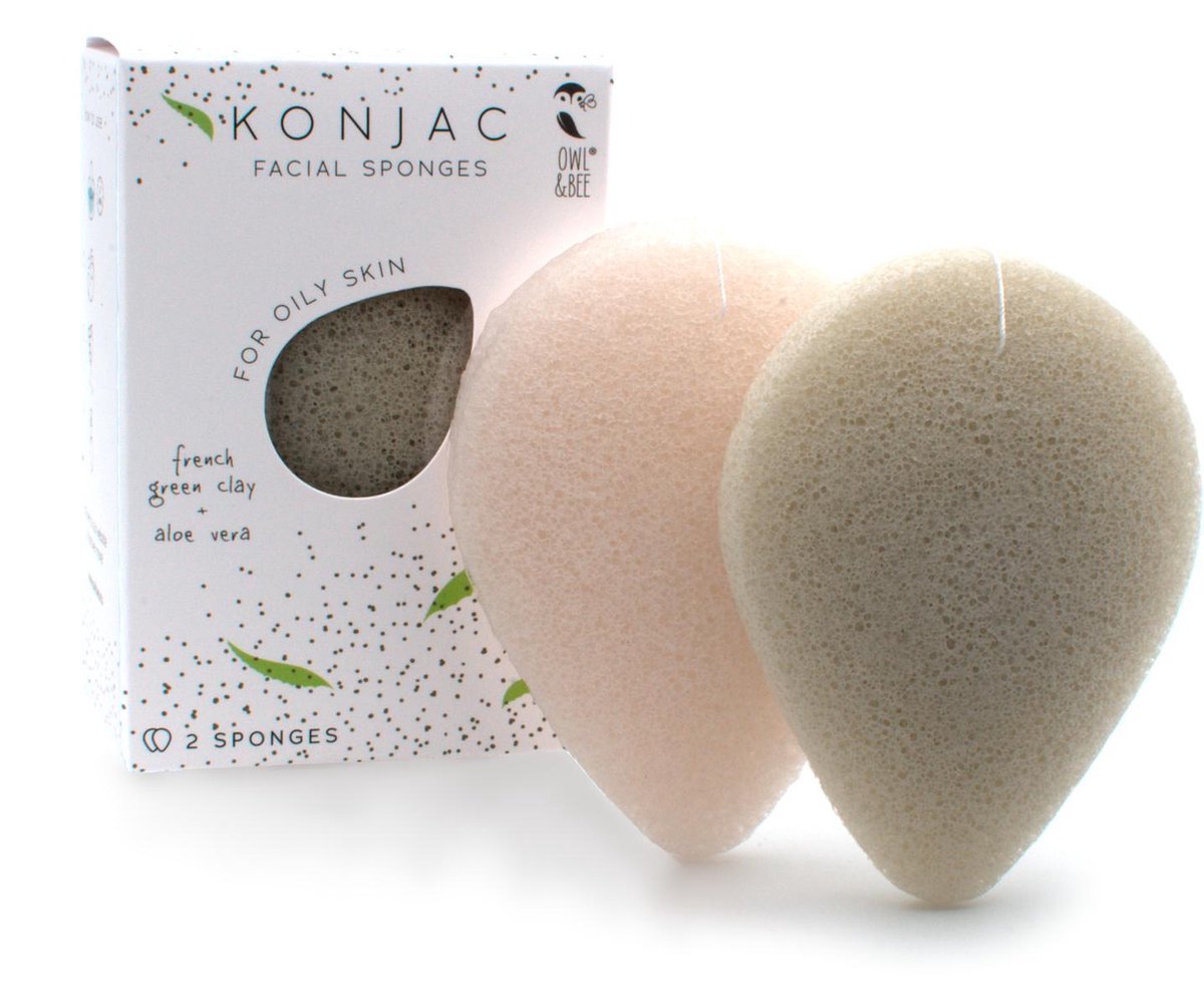 Owl & Bee® Konjac facial sponges - Gezichtssponzen - Voor vette huid - 2 pack - Vegan gecertifieerd