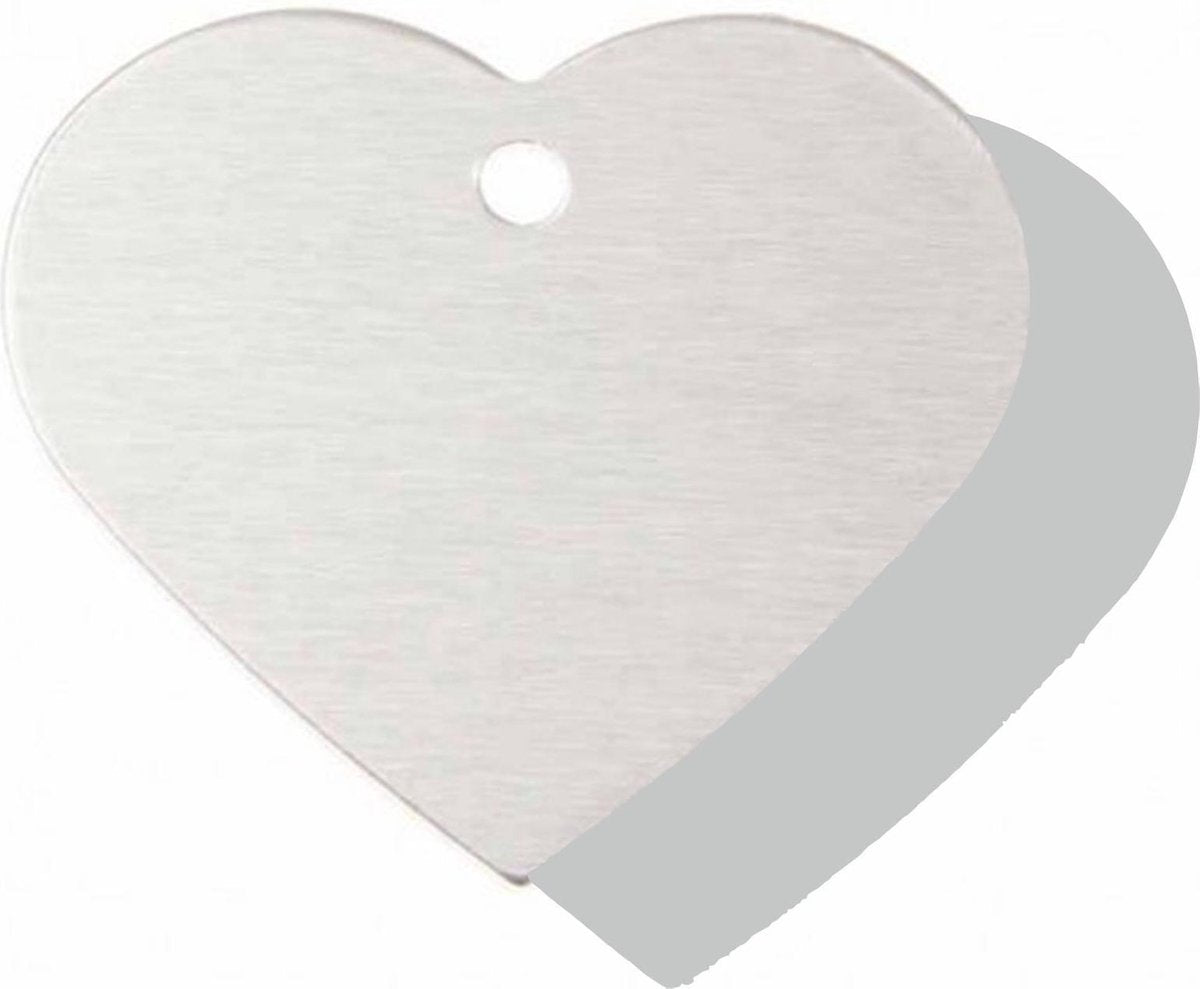 Hondenpenning Hart Groot zilver | 2 zijden graveren | 38x32 mm | Anod.Alu.