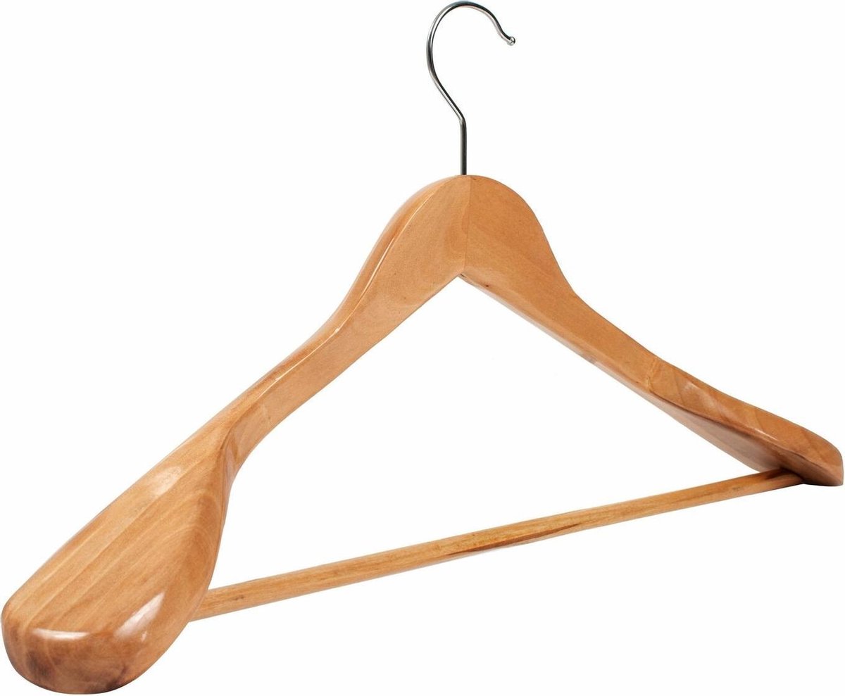 25x houten kledinghangers met broekenstang. kleerhanger hout natuurkleur