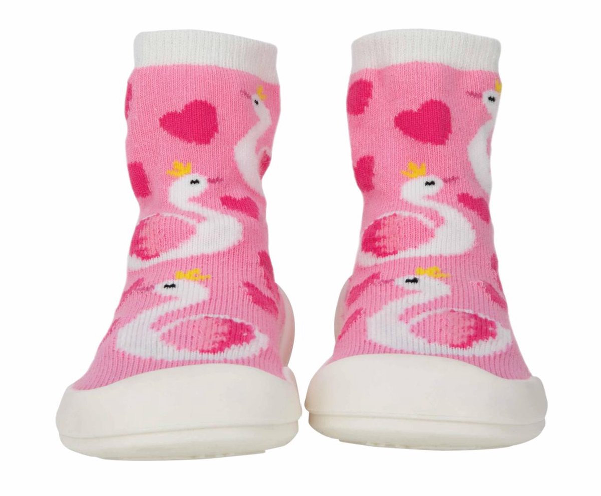 Nûby - Babyslofjes met rubberen zool - Roze - Flamingo - Maat: 24