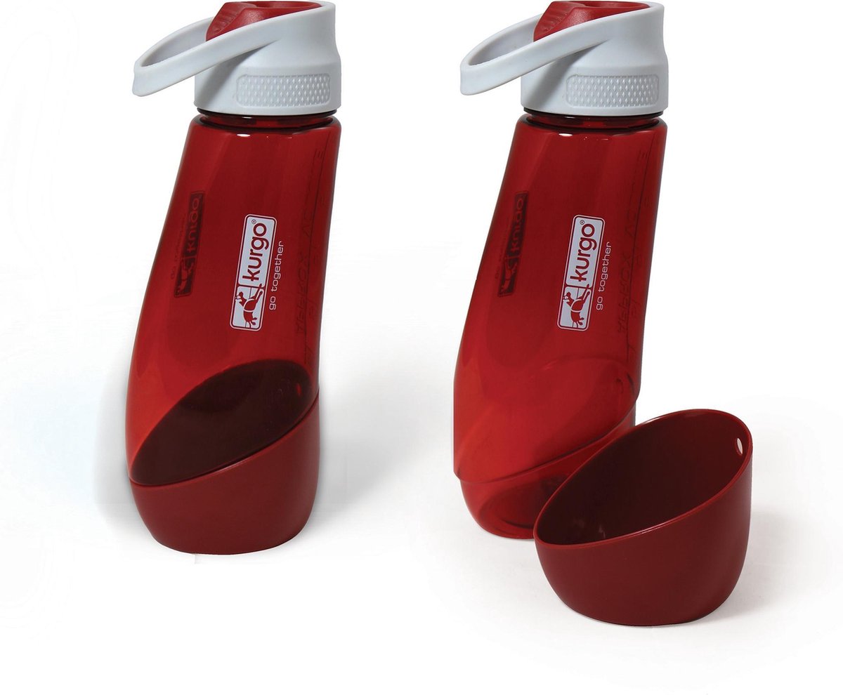 Kurgo Gourd H2O Bottle & Bowl - Drinkfles voor jou en waterbak voor de hond in één - Rood